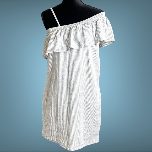 beachlunchlounge Dresses & Skirts - Beach Lunch Lounge | One Shoulder Strappy Striped Ruffle Shift Dress | Sz. Small